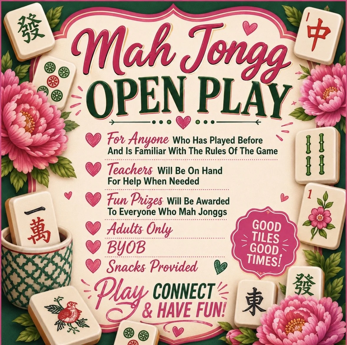 Mah Jongg Open Play! | SAT., SEP. 19, 2-5PM