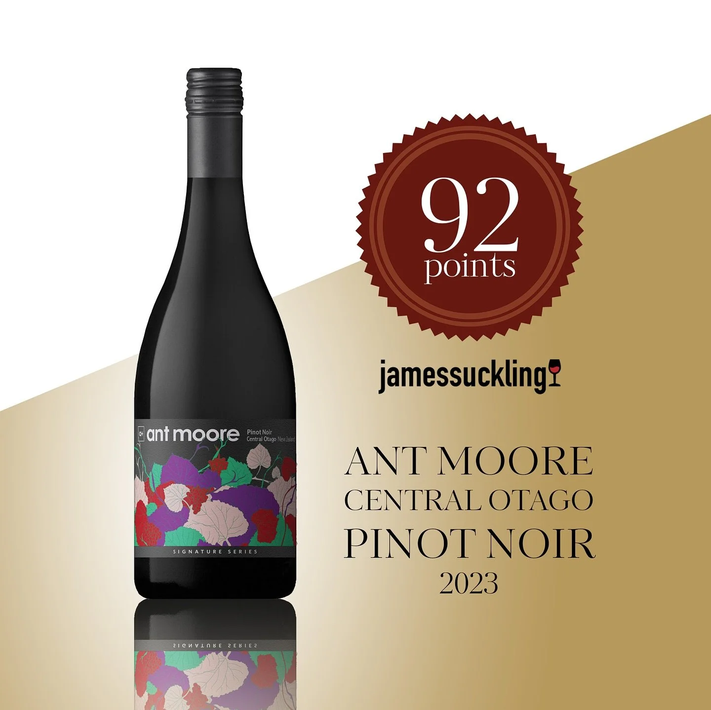 #infographicsdesign for ANT MOORE PINOT NOIRCENTRAL OTAGO 2023Perfumed notes of dark cherries, wild raspberries and cinnamon bark.The medium-bodied palate has fine tannins and bright acidity, giving notes of blueberries, forest floor,violets and 