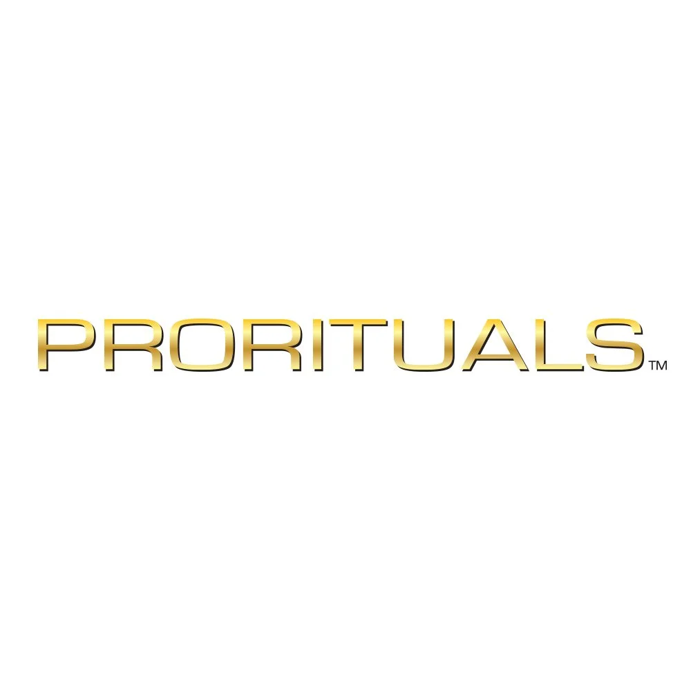 The word 'PRORITUALS' written in bold, gold-colored 3D text on a white background.