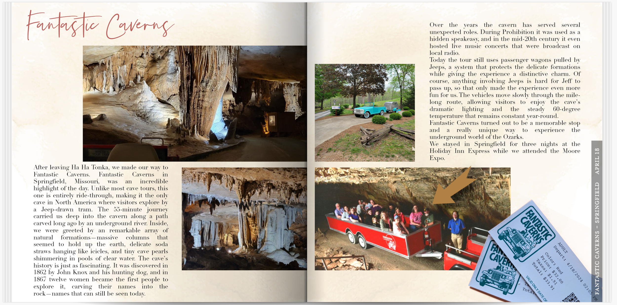 Open photo book showing photographs and personal stories