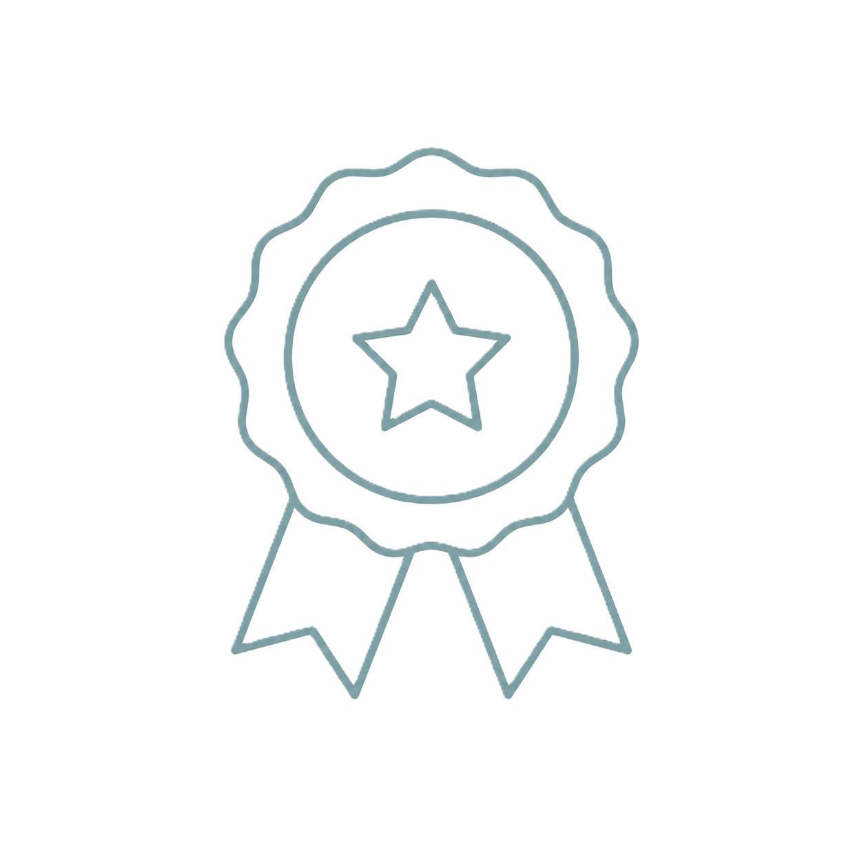 Line drawing award ribbon icon representing awards and achievements.