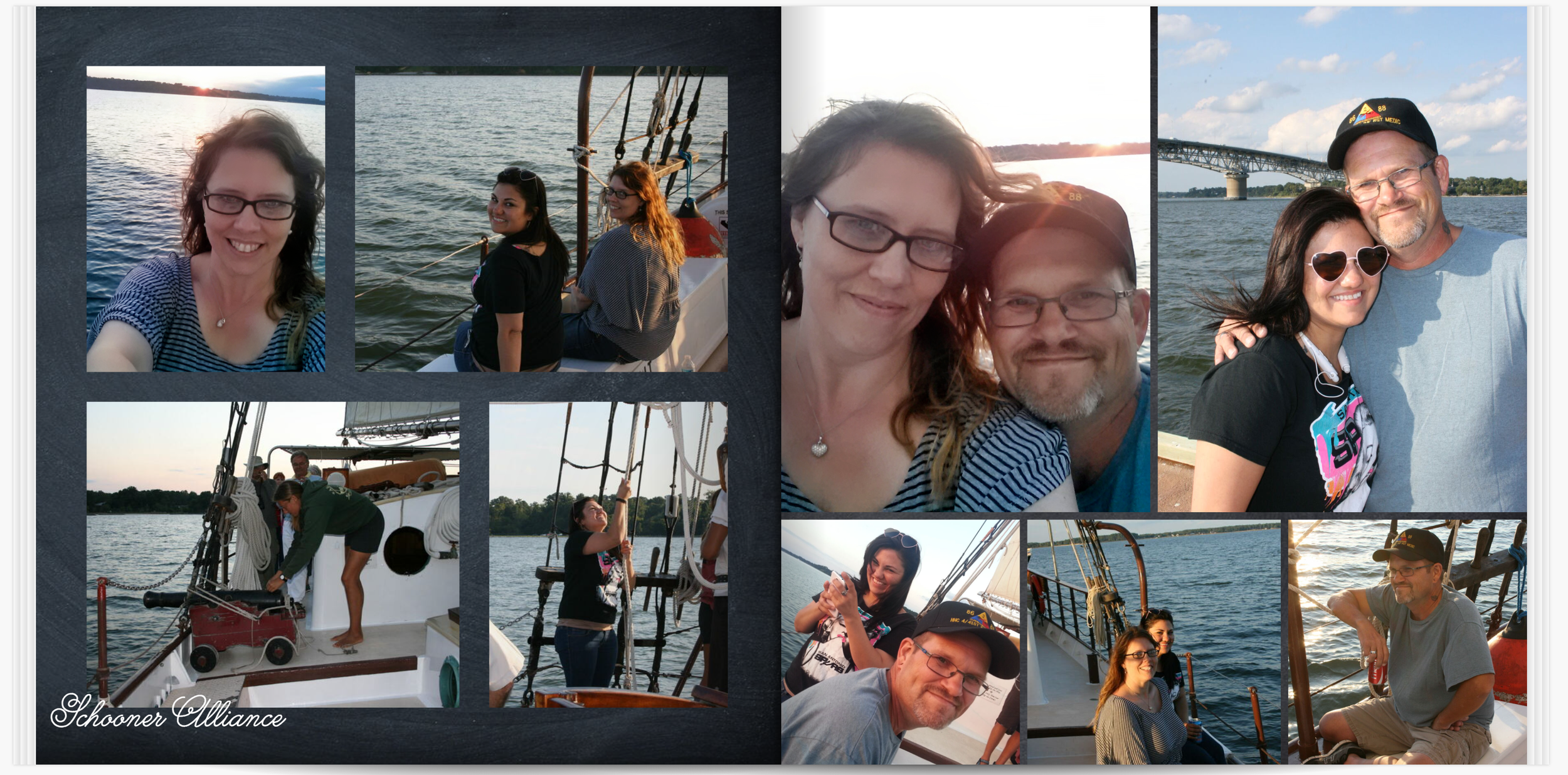 Simple travel memory book spread with vacation photos from a Schooner Alliance outing