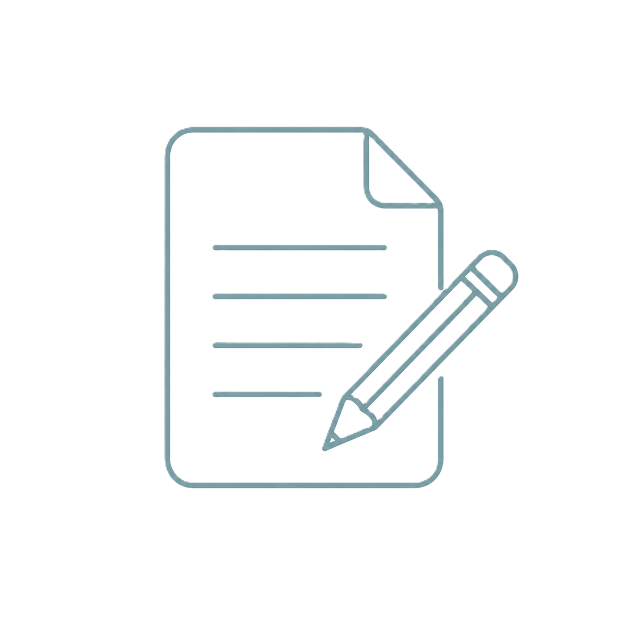 Line drawing paper and pencil icon representing schoolwork.
