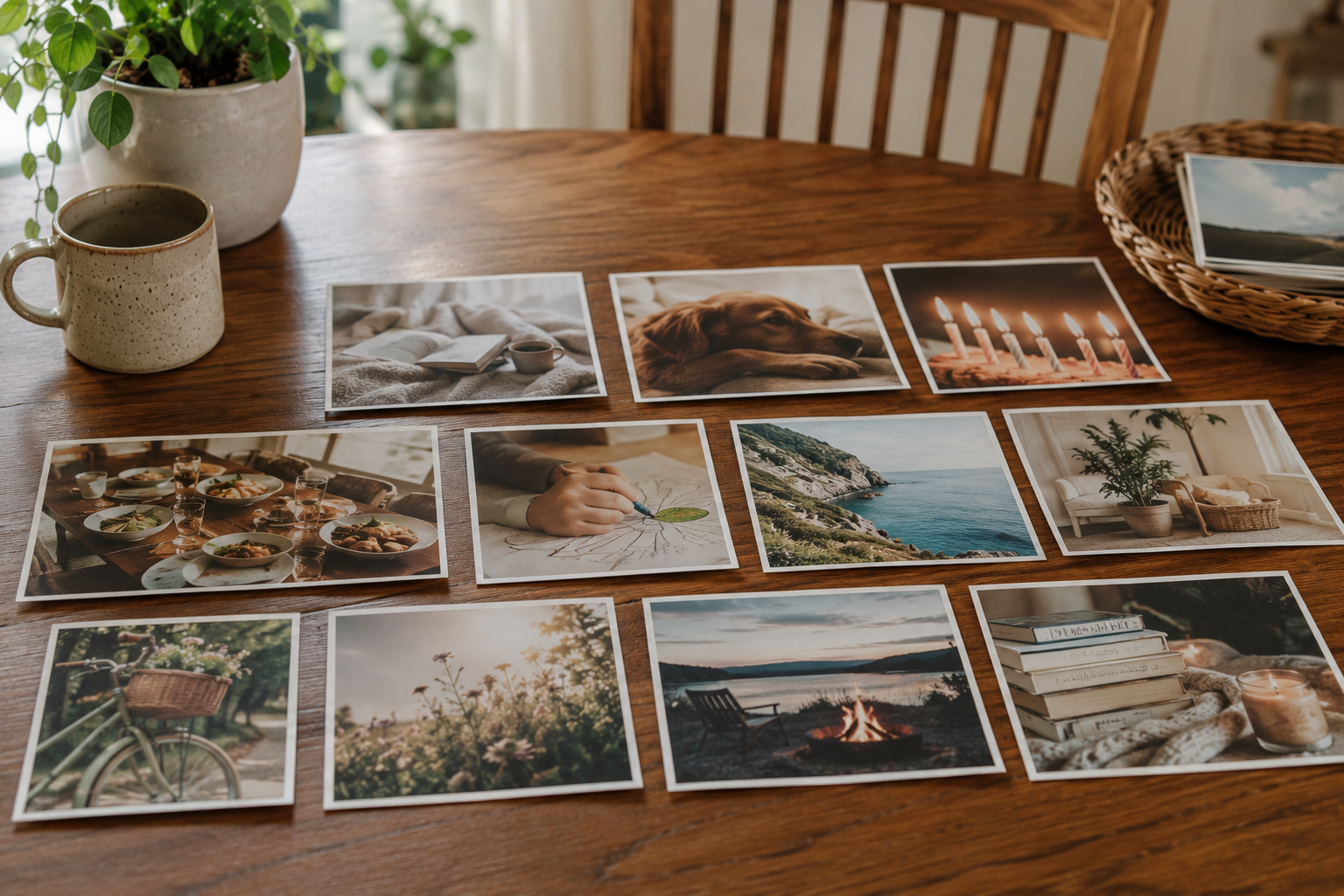Meaningful printed photos grouped together after sorting.