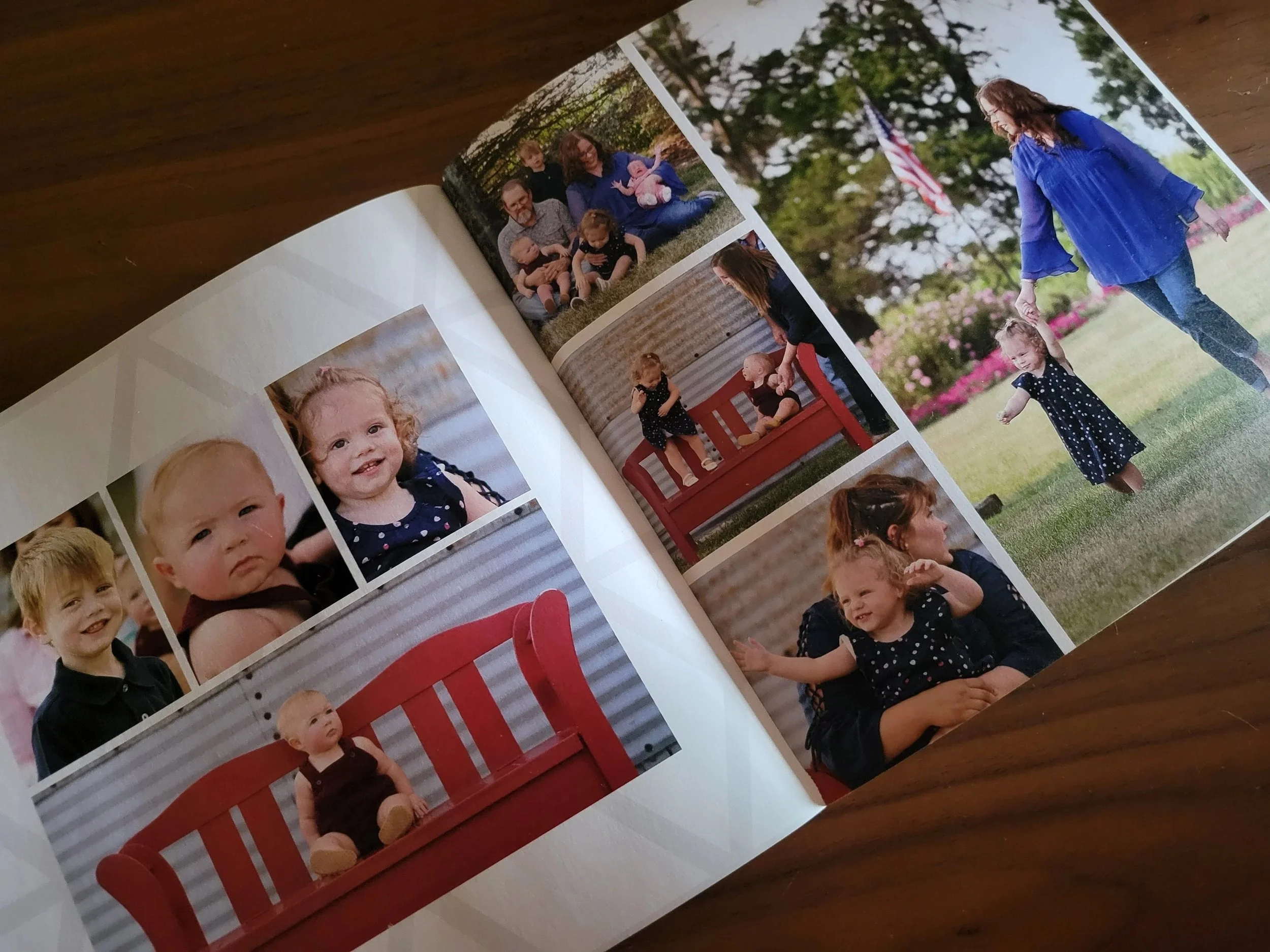 Candid family photographs arranged in a photo book
