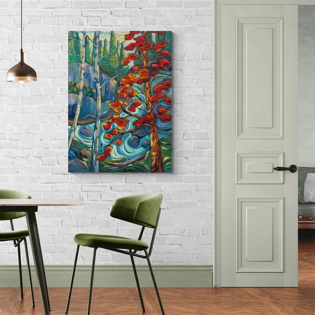Dining room scene with original art by Jodie Blaney
