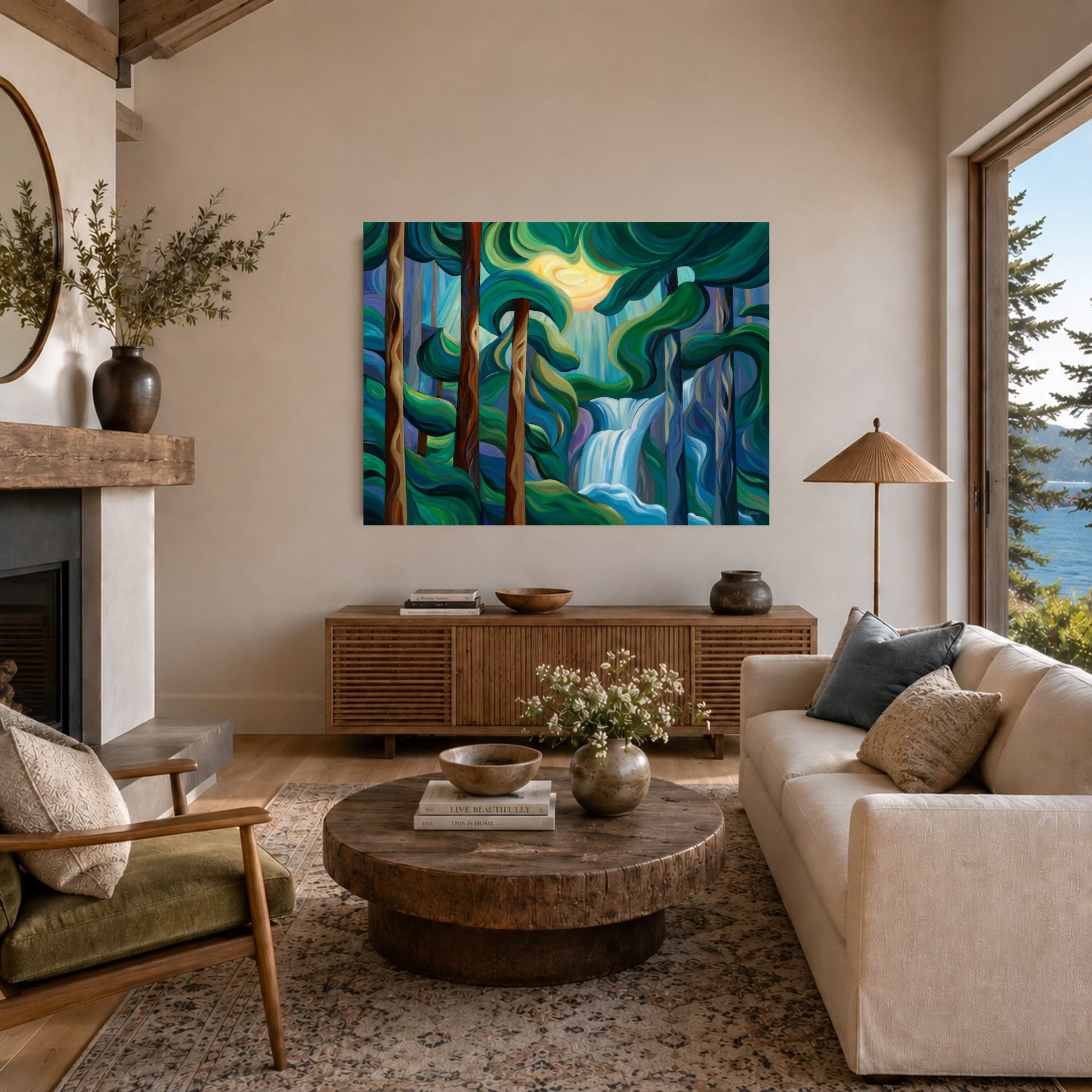 Transcendence fine art print by Jodie Blaney shown in West Coast living room
