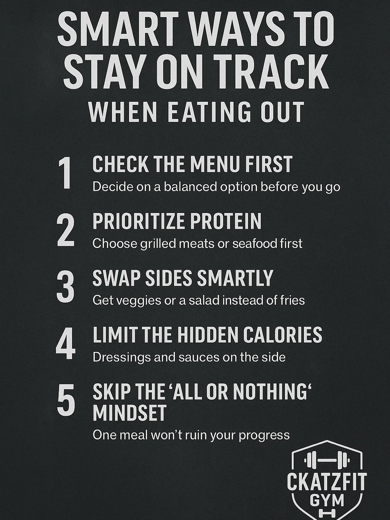 Friday night plans?  You don&rsquo;t have to sacrifice your goals to enjoy a meal out. Here are 5 simple ways to stay on track while dining out ⬆️
Which one do you already do, or need to start doing? 👇 Comment below &amp; save this post for your nex