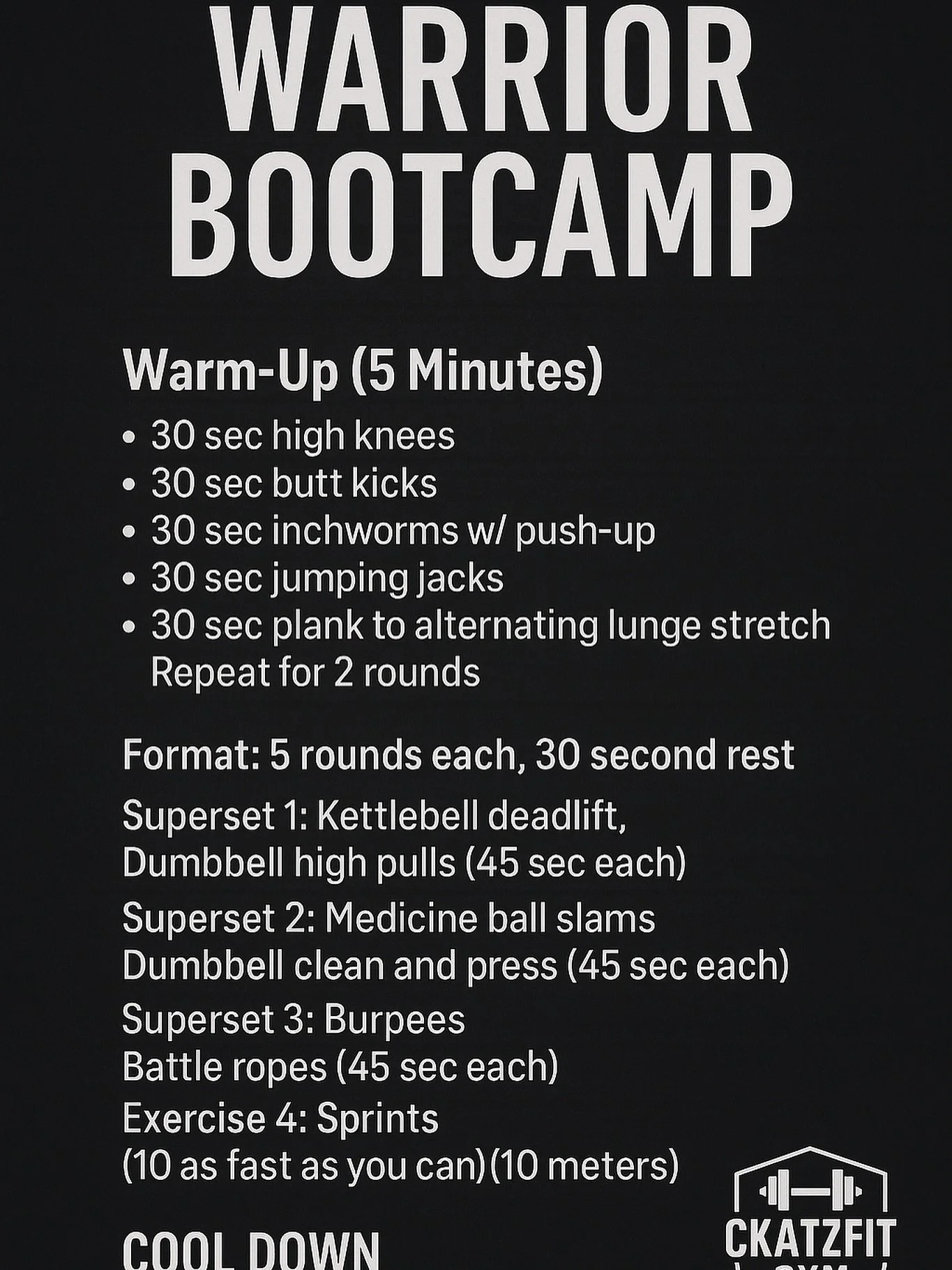 💥 Workout of the Week 💥
This week&rsquo;s Warrior Bootcamp was all about power + conditioning.

Try it at home or at your gym tomorrow and see if you can get through all 5 rounds.

Tag us when you finish💪

Ready to stop guessing and train with a c