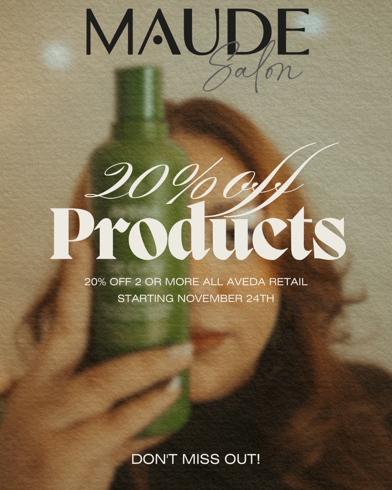 Your favorite products will be on sale starting November 24th through December 31st at MAUDE ✨

Buy 2 or more products and get 20% off your purchase 

Give the gift of amazing hair to your loved ones, or yourself 😉

**excludes holiday sets (for now 