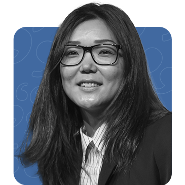 Black and white picture of Muunuu Nandigjav on a WOSC blue background