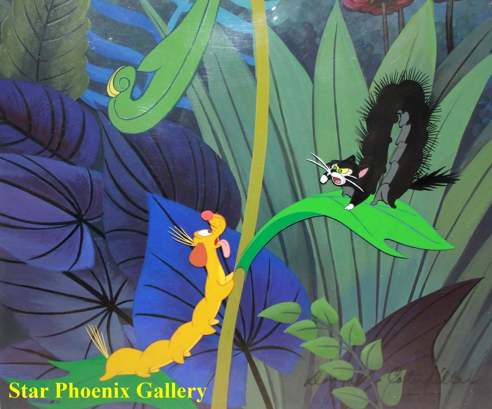Original 1951 Disney Alice in Wonderland Production Cel - Mickey Mouse - Caterpillar and Dogerpillar
