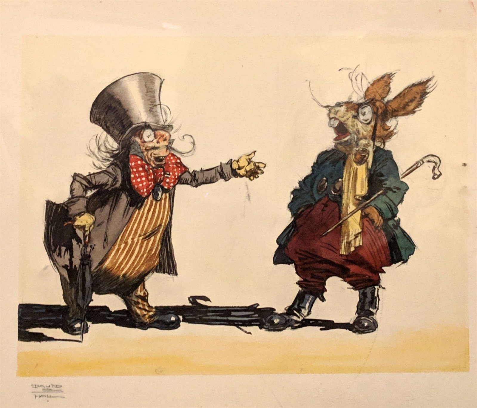 Original 1951 Disney Alice in Wonderland David Hall Concept Painting Mad Hatter and the Hare