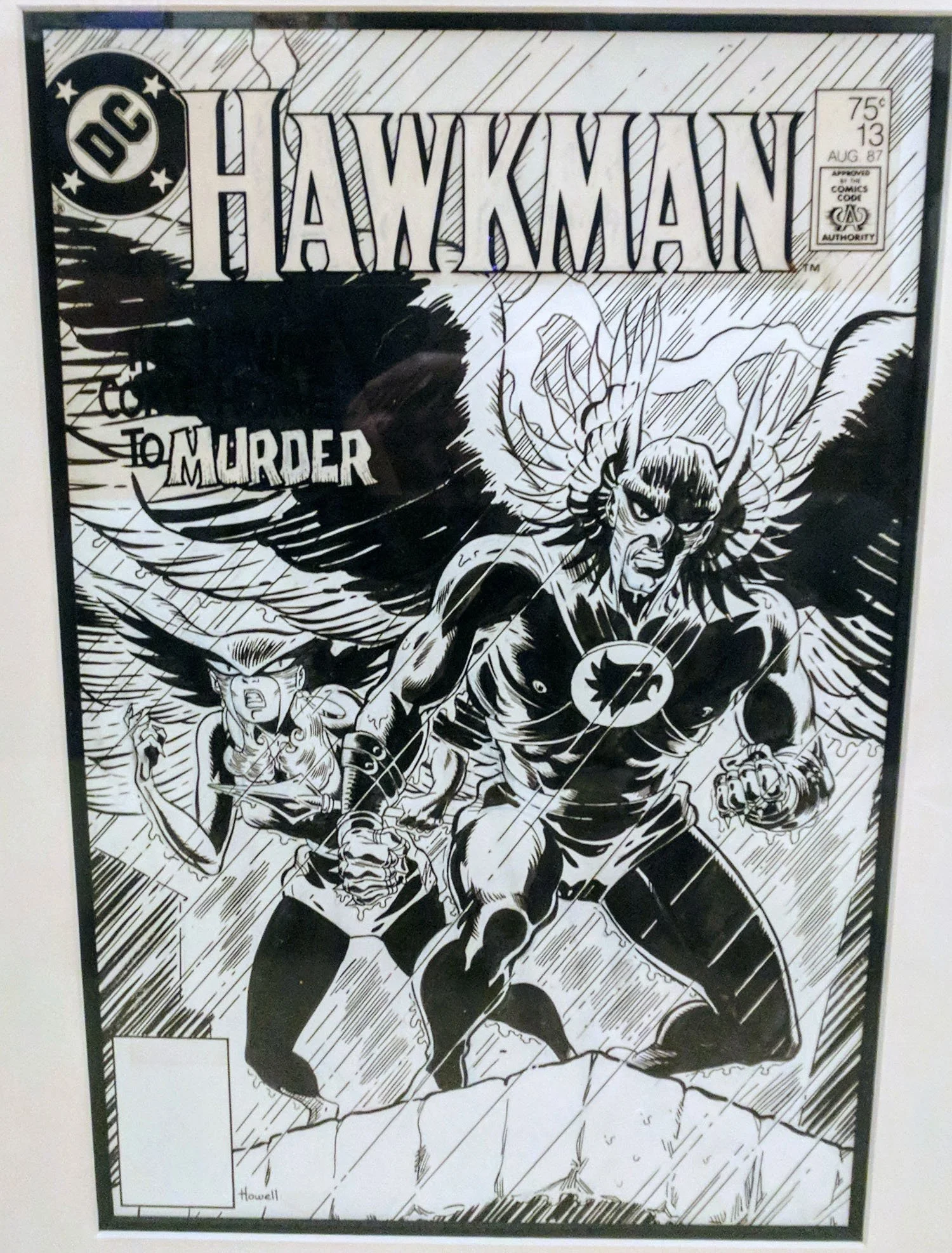 Hawkman #13 August 1987 Original Comic Cover Art featuring Hawkman and Hawkgirl