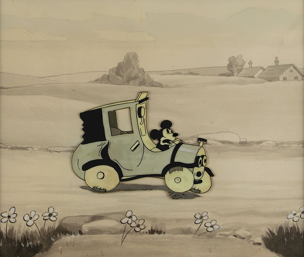 Original 1930/1931 Disney Cel Mickey's Traffic Troubles (1931) Cel on Original Background from The Picnic (1930)