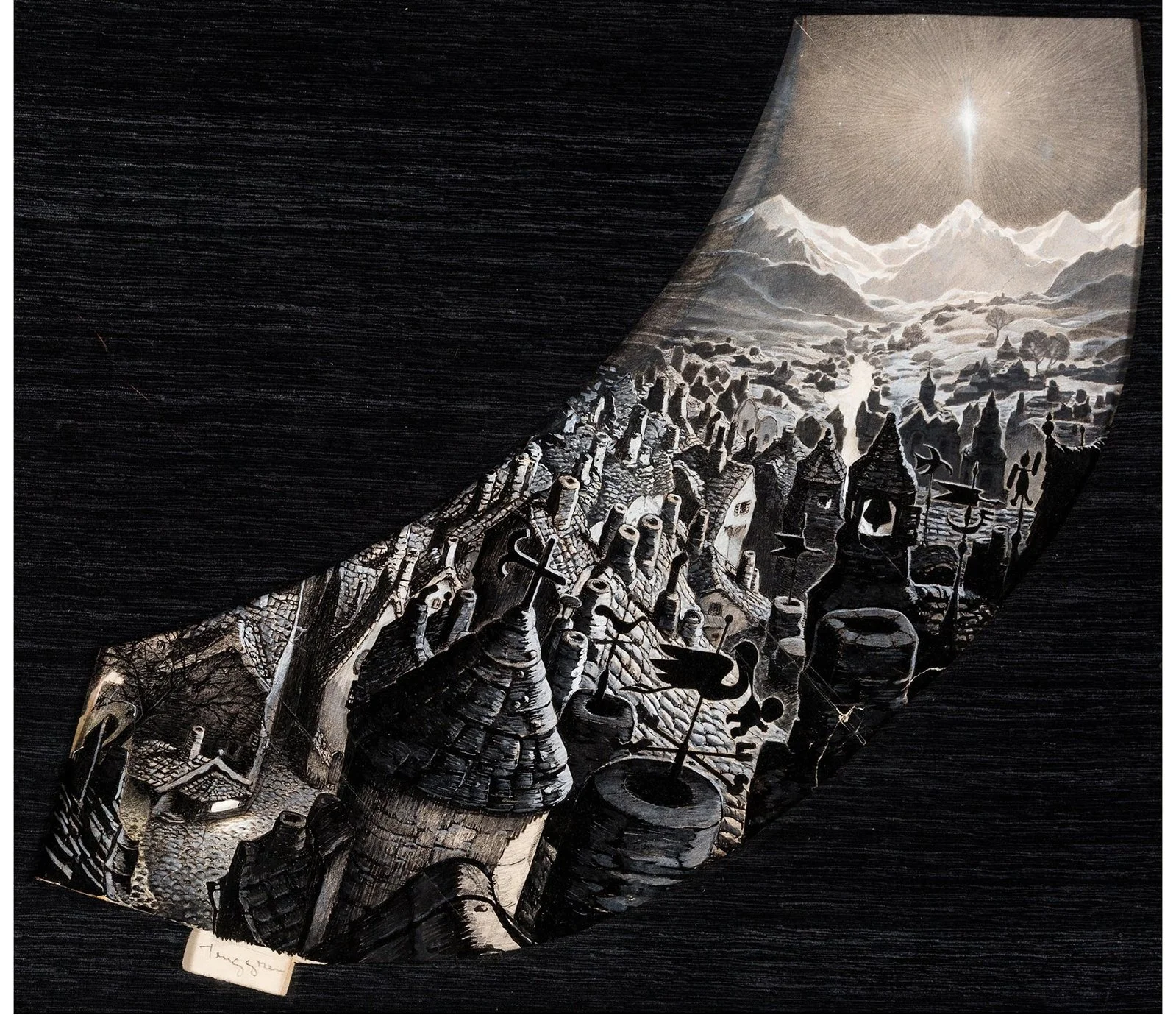 1940 Pinocchio Gustaf Tenggren Original Concept Piece of Geppetto's Village