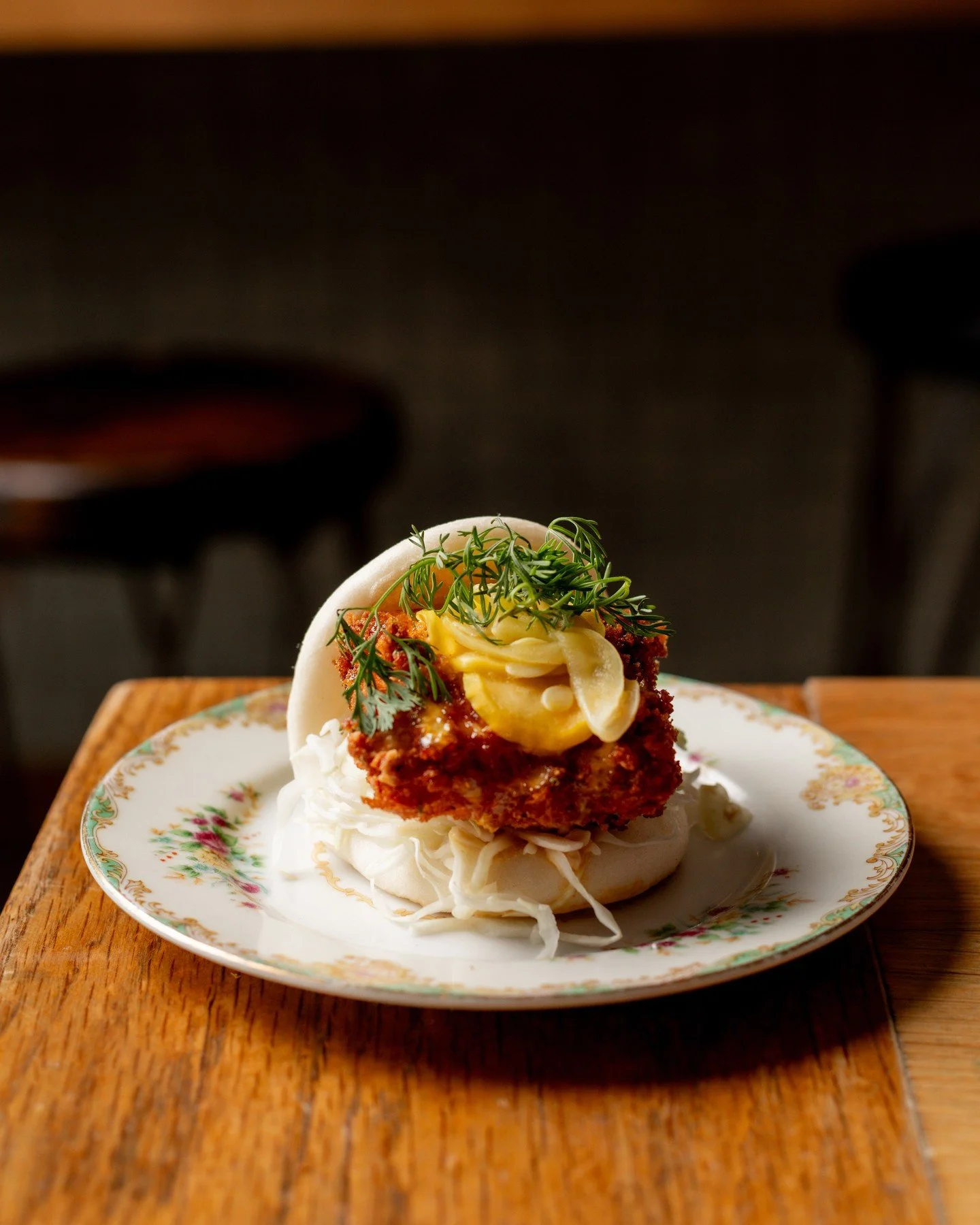 Swordfish that slaps, in a bun that hugs. 🫂 

SWORDFISH KATSU BAO // aji amarillo, curry squash pickle.