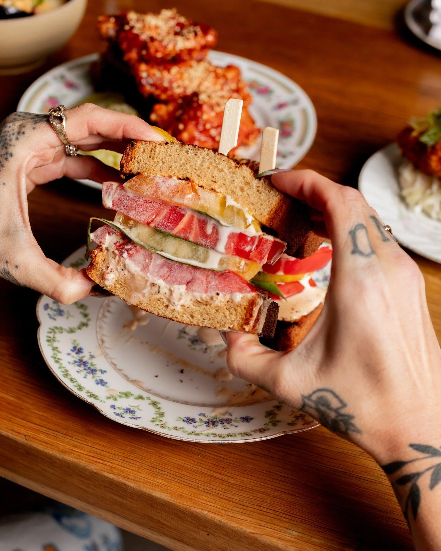 A love letter to late-summer tomatoes. Don&rsquo;t wait too long&mdash;she&rsquo;s almost gone. 💌

TOMATO SANDO // shiso fume, yum-yum sauce, milk bread. 

(Available only during HH)