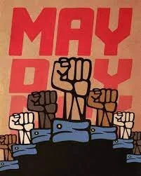 May Day text with illustrated fists