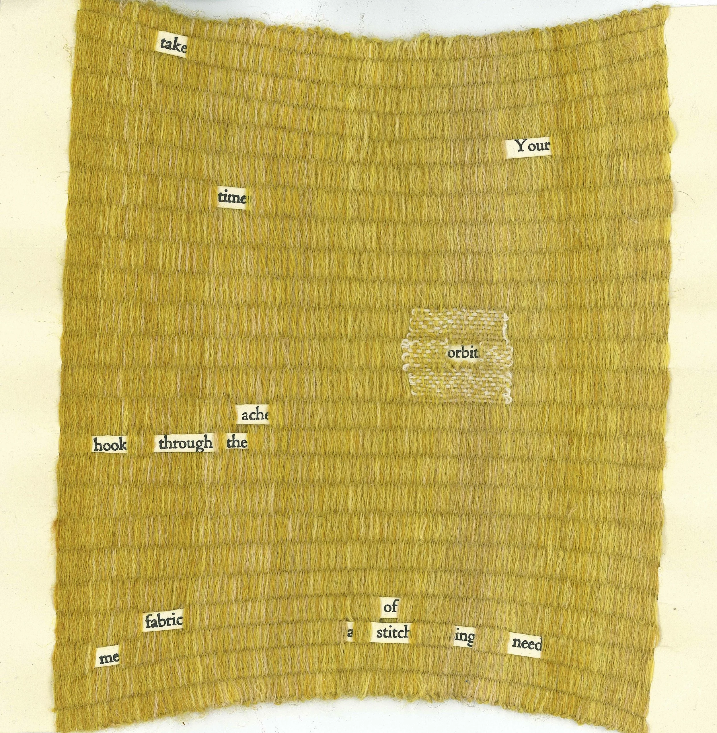 Page 3 of "Mended Haibun" with all but the haiku erased via weaving.