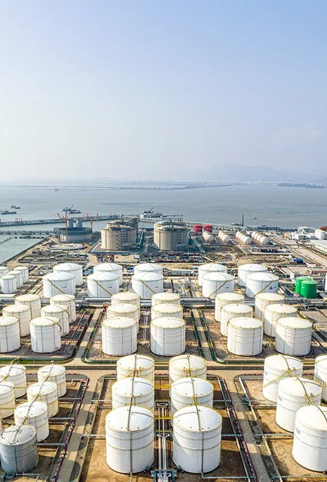 Power plant near a body of water.