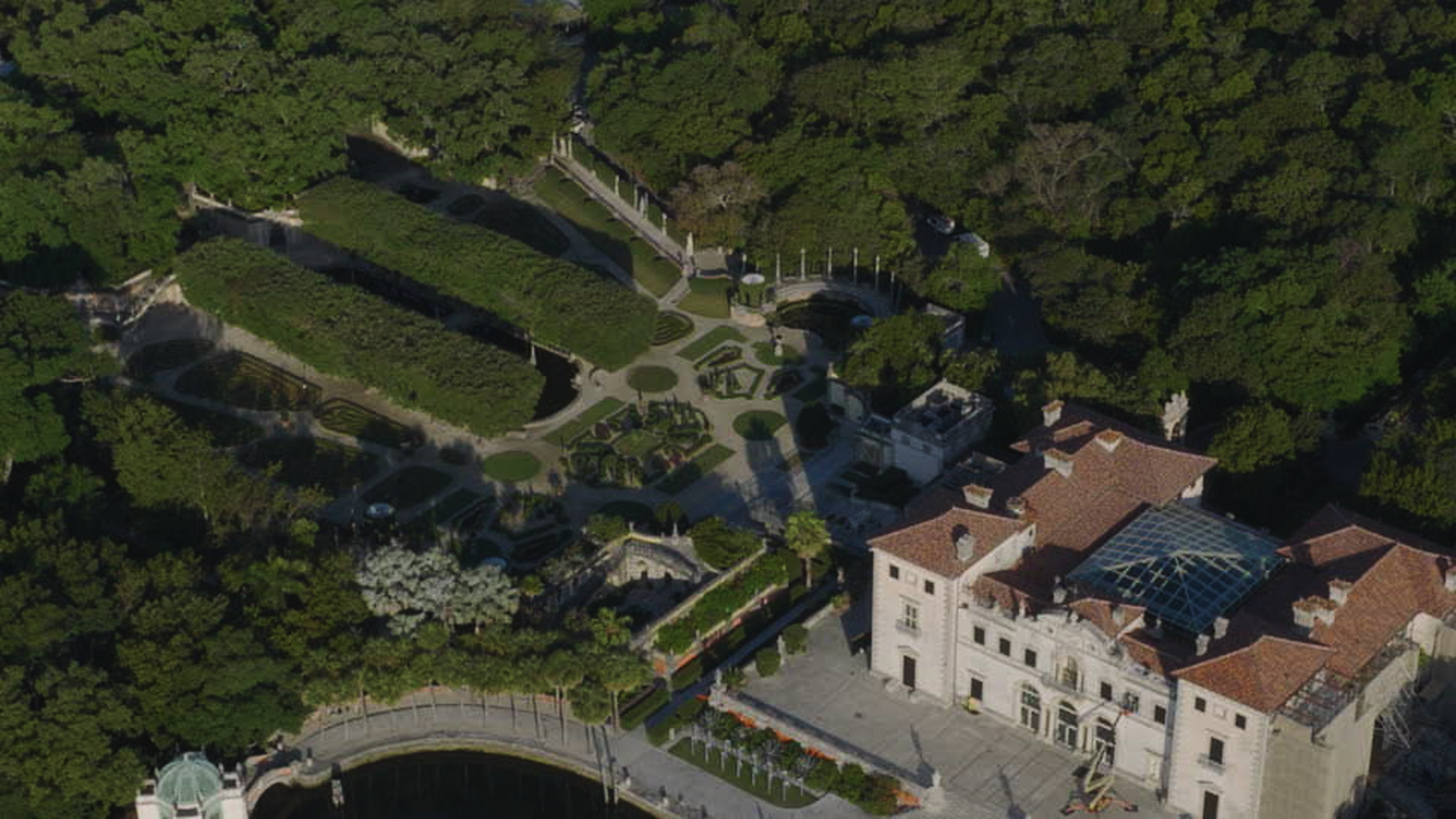 Aerial view of Vizcaya Museum and Gardens, a Miami Florida wedding venue.
