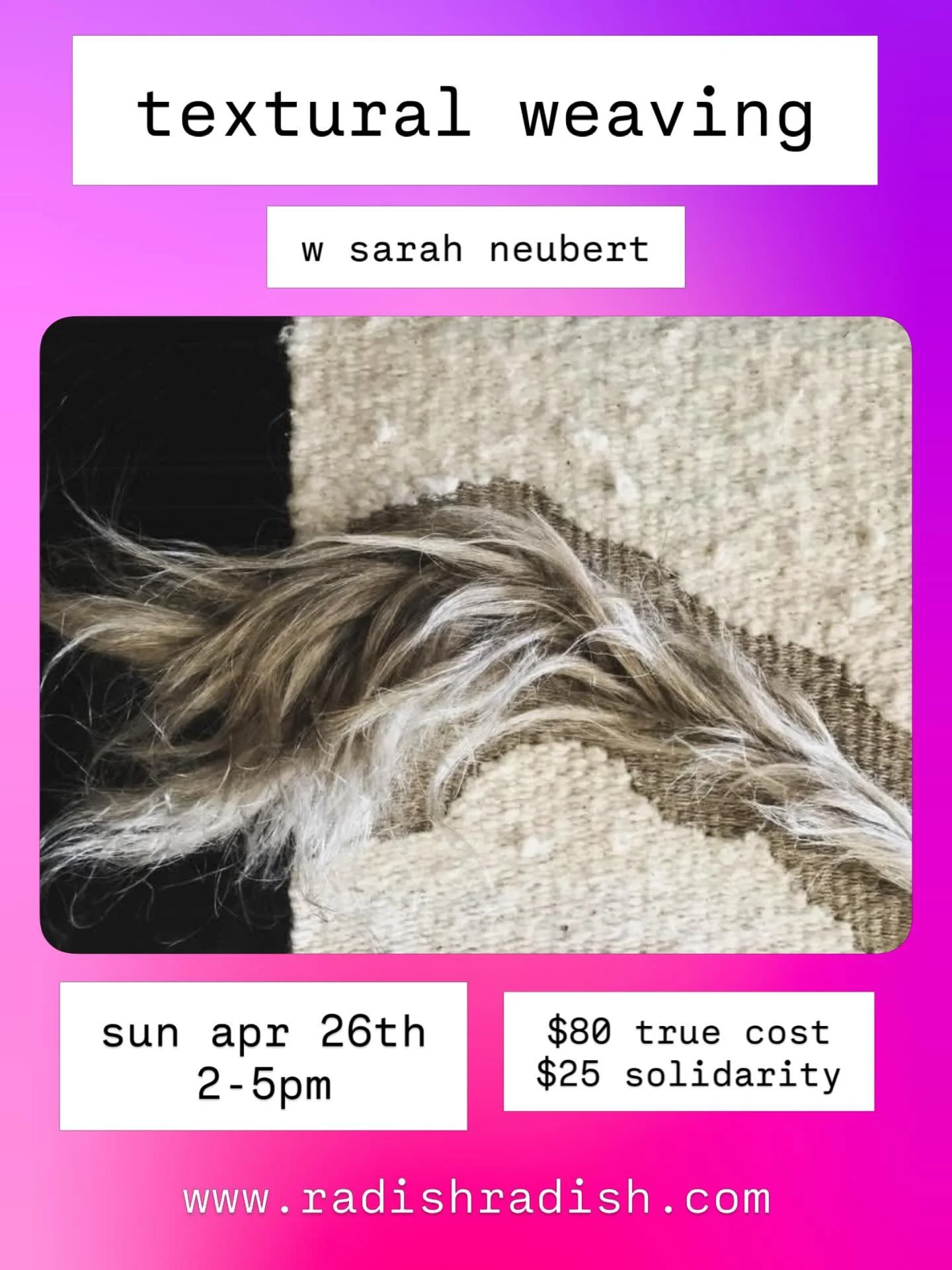 Explore textural techniques like rya, pile weave, and soumak stitch to add depth to your woven work in this weaving workshop led by Sarah Neubert @s.neubert. Students from intro to frame loom can get 10% off- just message to get your code! Sign up at