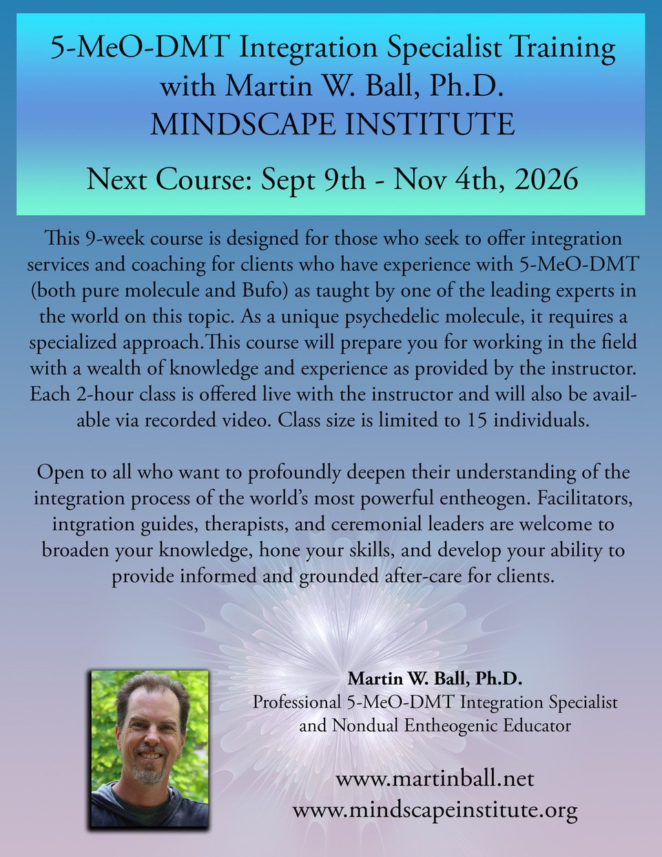 Overview of Martin W. Ball's 5-MeO-DMT Integration Training course