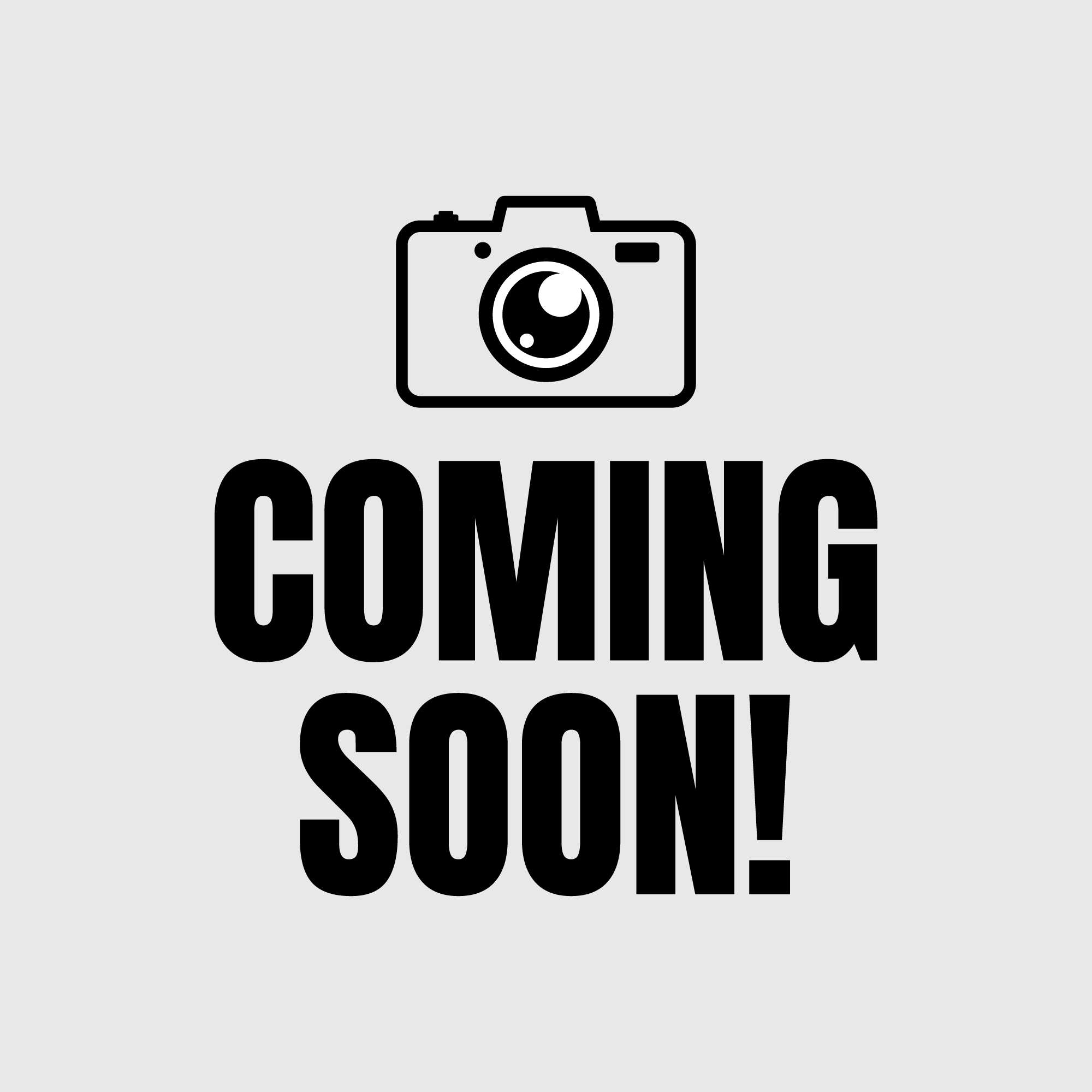 Graphic design with a camera icon and the text 'Coming Soon!' in bold black letters on a light gray background.