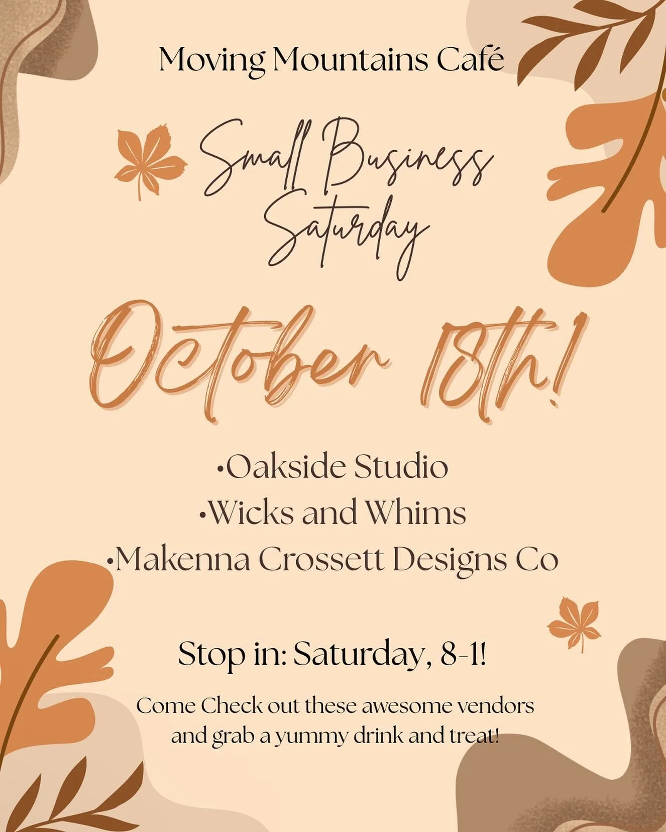 Come out and check out these amazing vendors!
@makennacrossettdesignsco 
@oakside.studio 
@wicks.and.whims