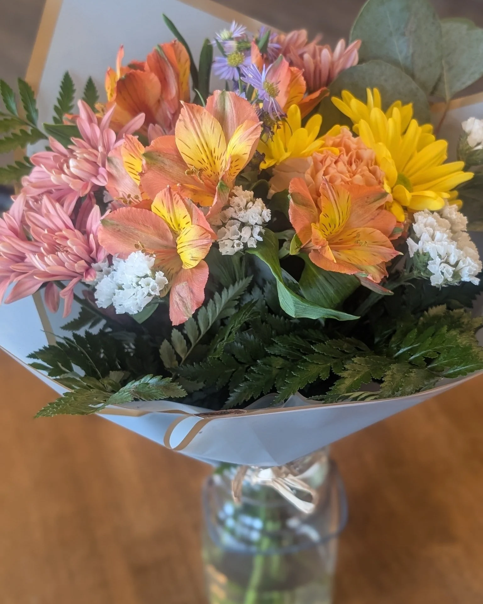 We have these two beautiful bouquets available at the caf&eacute; from Jen's Backroad Blooms. 💐💜