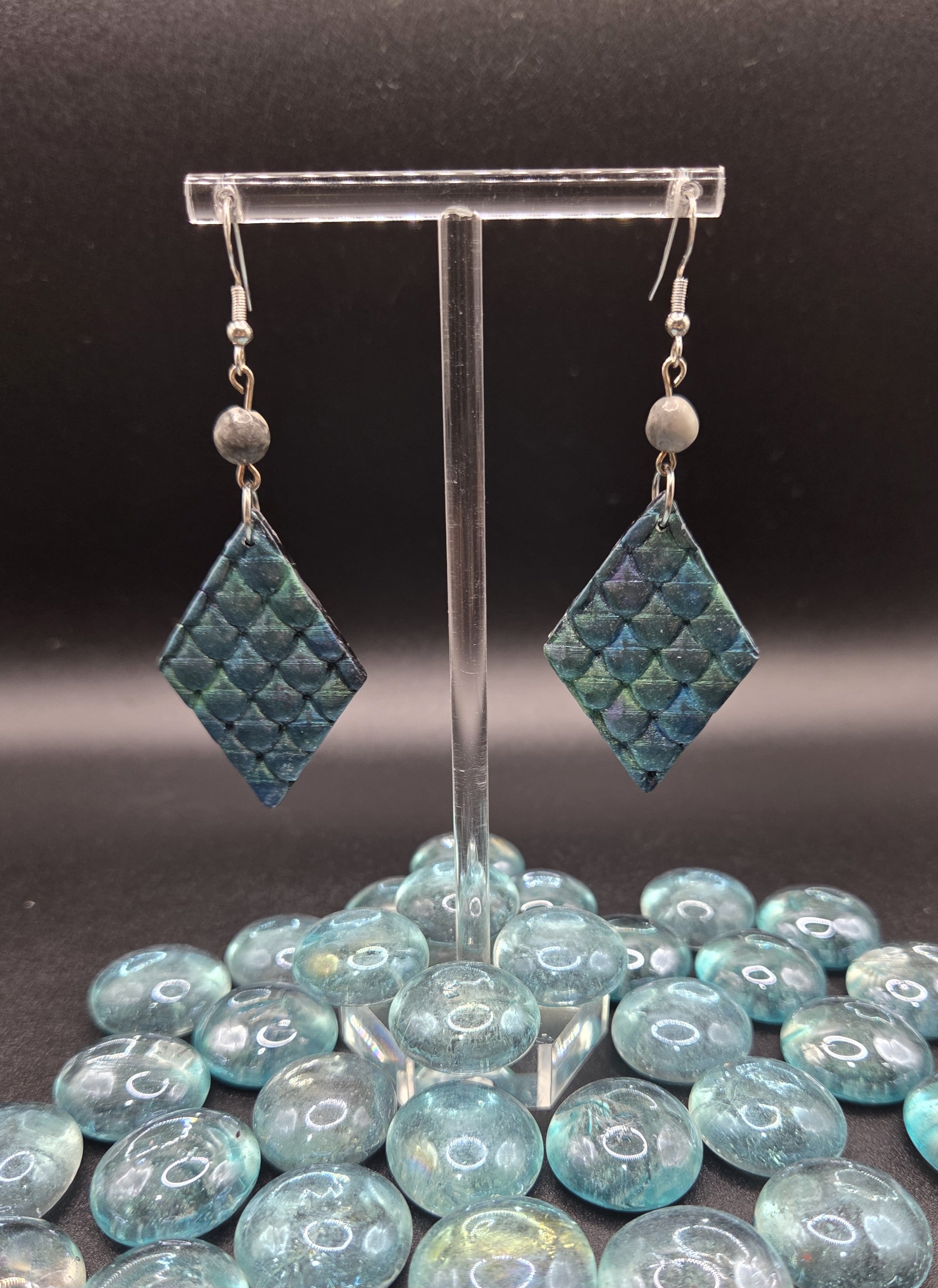 Mermaid Scale Teal Dangle Earrings