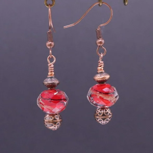 Red Lampwork Glass Dangles (E4293)