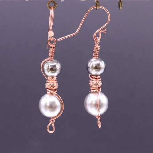 Pearl & Hematite Wrapped Dangles (E4277)