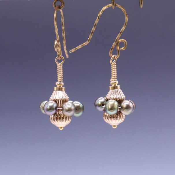 Freshwater Pearl Balls & Loops In Brass (E4339)