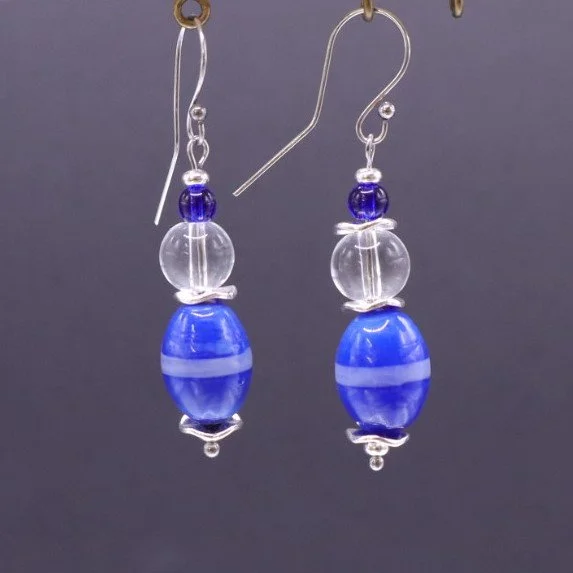 Blue Stripe Glass Dangles (E4284)