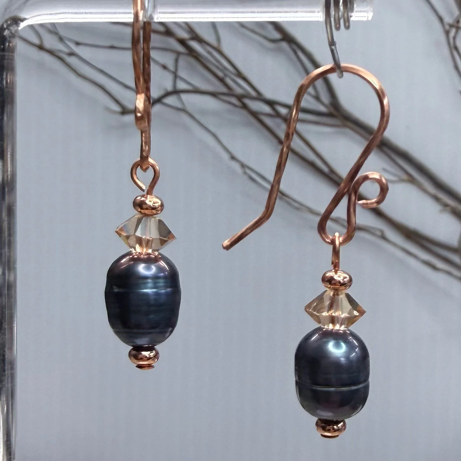 Pearl, Copper & Crystal Dangles (E4023)