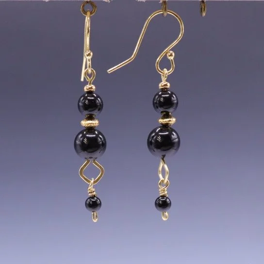 Hammered Brass & Onyx Dangles (E4350)