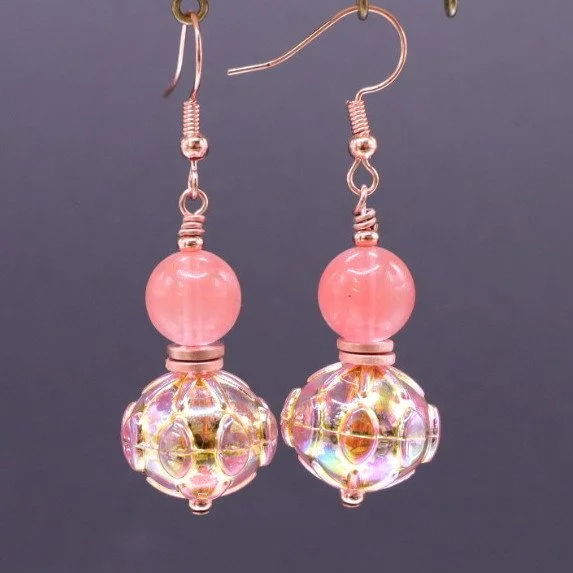 Pink Glass & Carnival Dangles (E4307)