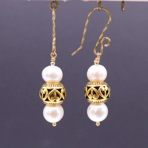 Freshwater Pearl & Brass Dangles (E4278)
