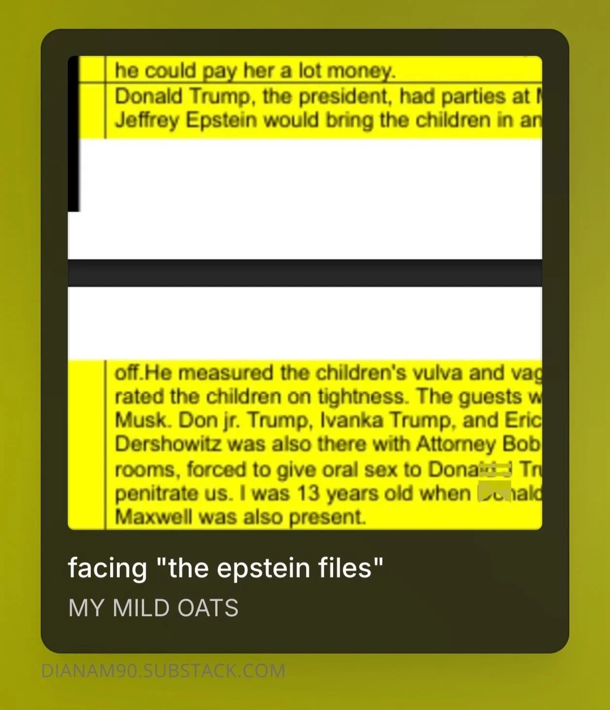 You can find Diana&rsquo;s research notes and sources for our latest episode at dianam90.substack.com (consume with care). 
.
#epsteinfiles #prosecutepedophiles #epsteintrials #bloomingaftergrooming #bloomingafterpod
