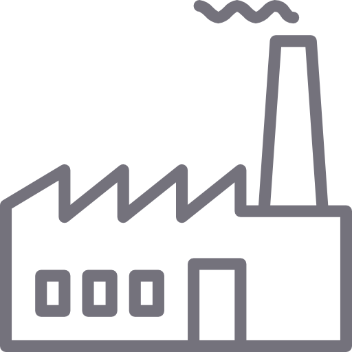 Ícono de planta industrial que representa el sector manufactura, atendido por Sistelo con ERP, automatización y soluciones escalables.