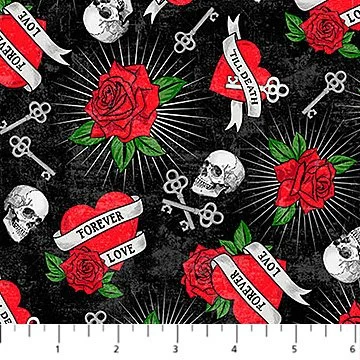 Till Death Us Do Part Roses on Black 28112-99