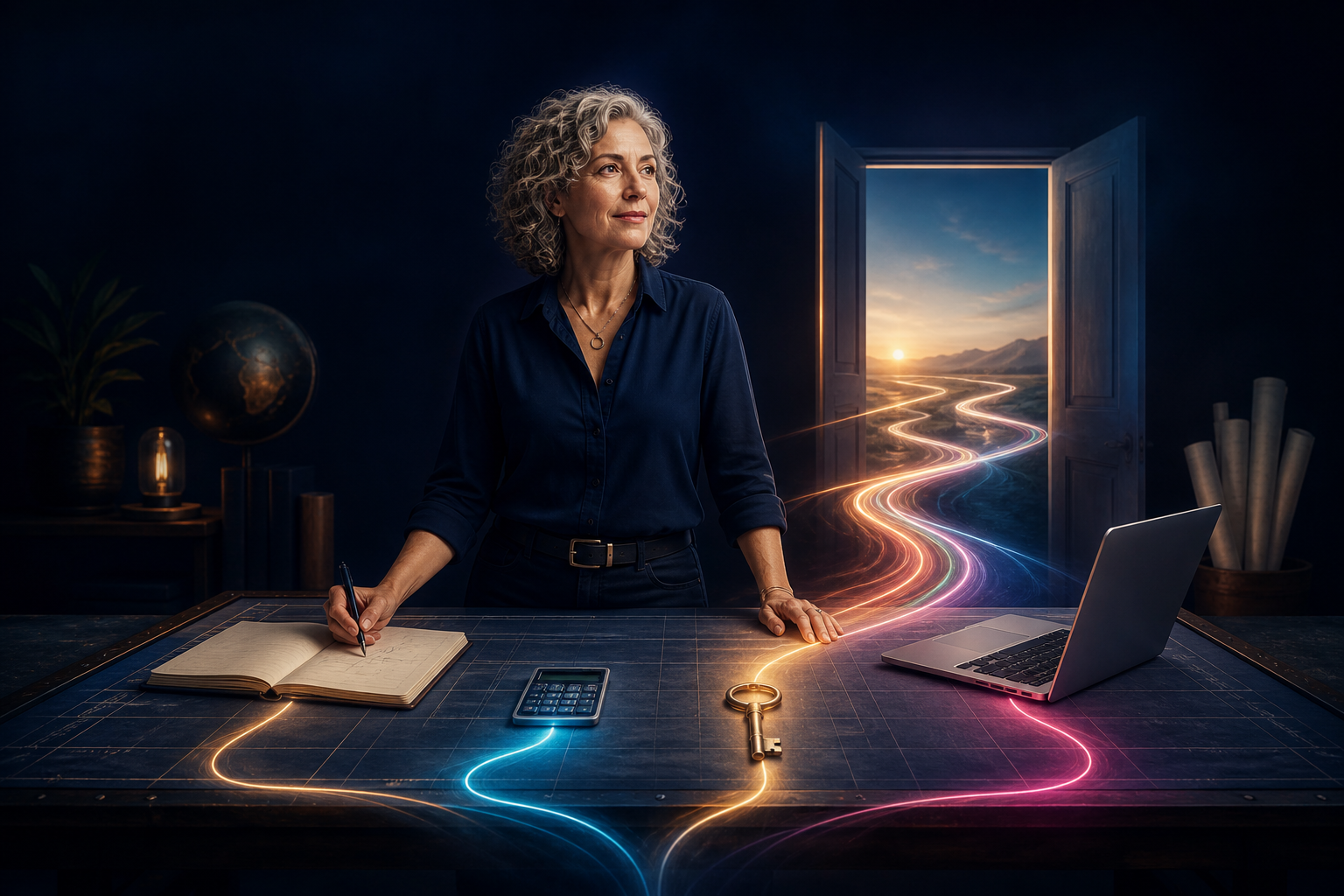 Generation X woman planning a new career and second act at a drafting table.