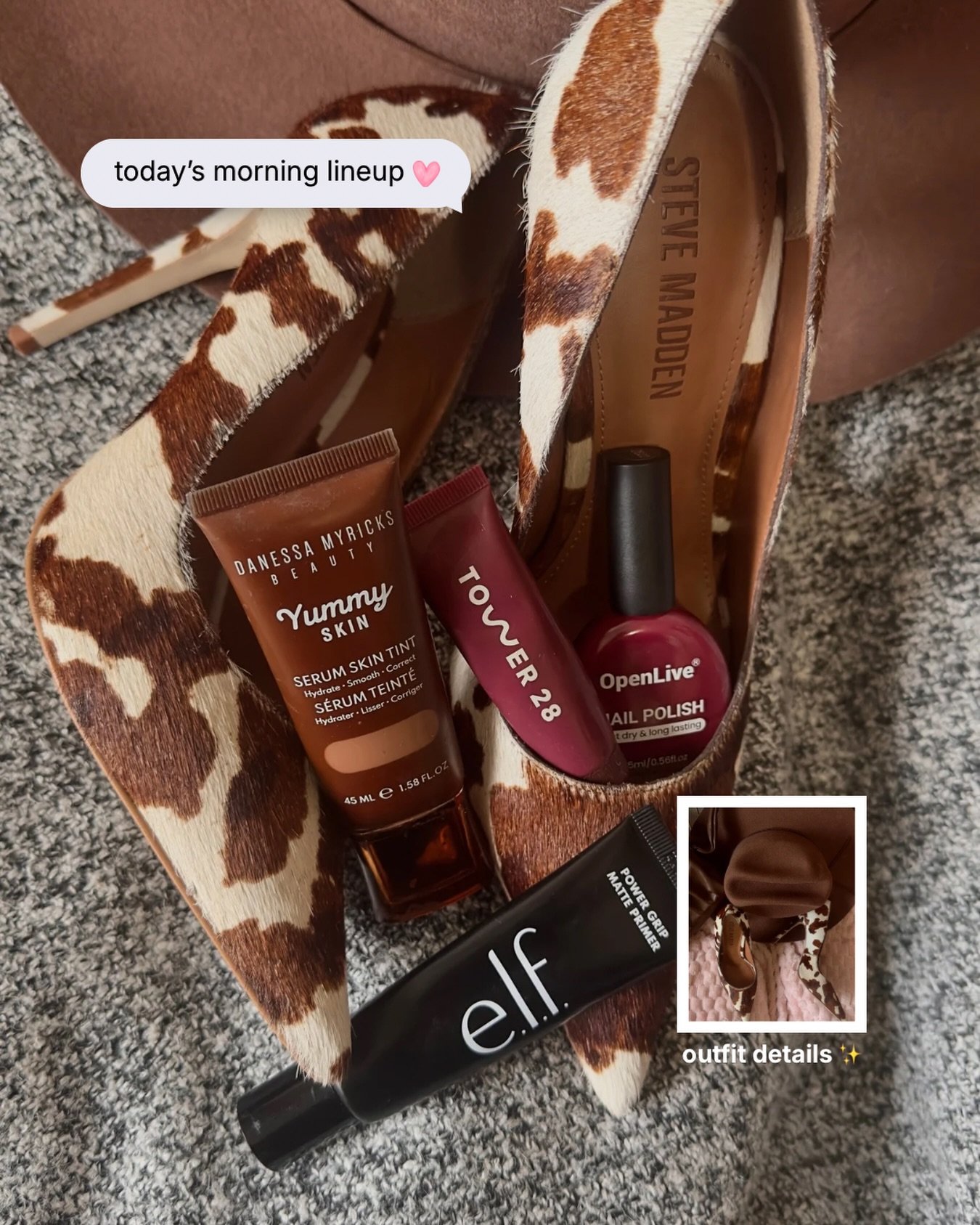 Today&rsquo;s morning lineup 💕 

@stevemadden Reya Heels
@danessamyricksbeauty Yummy Skin Tint
@elfcosmetics Power Grip Matte Primer
@tower28beauty LipSoftie Lip Treatment &ldquo;Ube Vanilla&rdquo;

#beautyfinds #stevemadden #danessamyricks #elfcosm