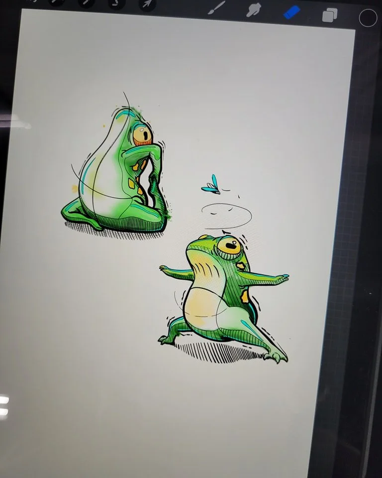 Hope's yoga frogs are on sale today only. $75, shop minimum. She has time today to tattoo them as well.
