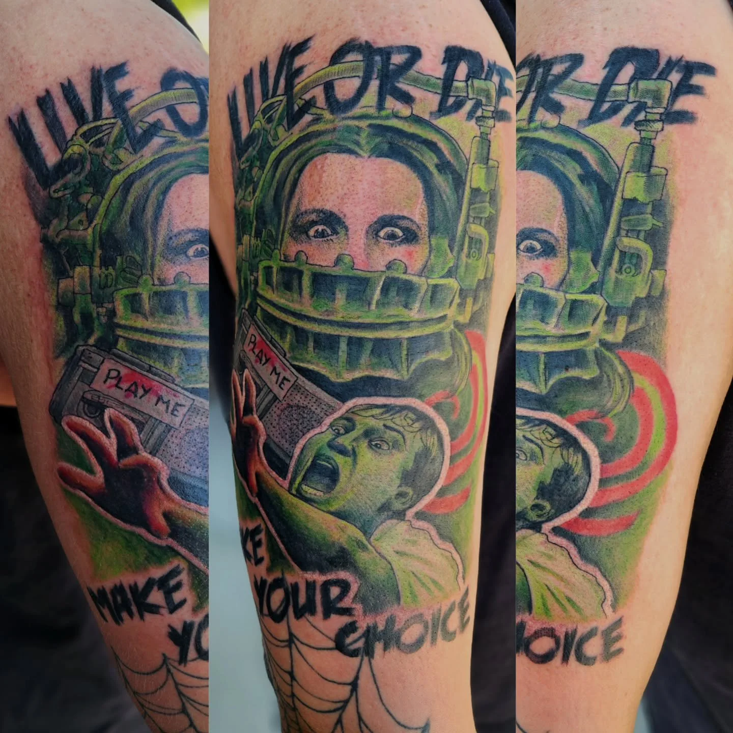 Super fun #saw piece. #tattoo #indianatattooartist #tattooartist #colortattoo #portraittattoo #jigsaw
