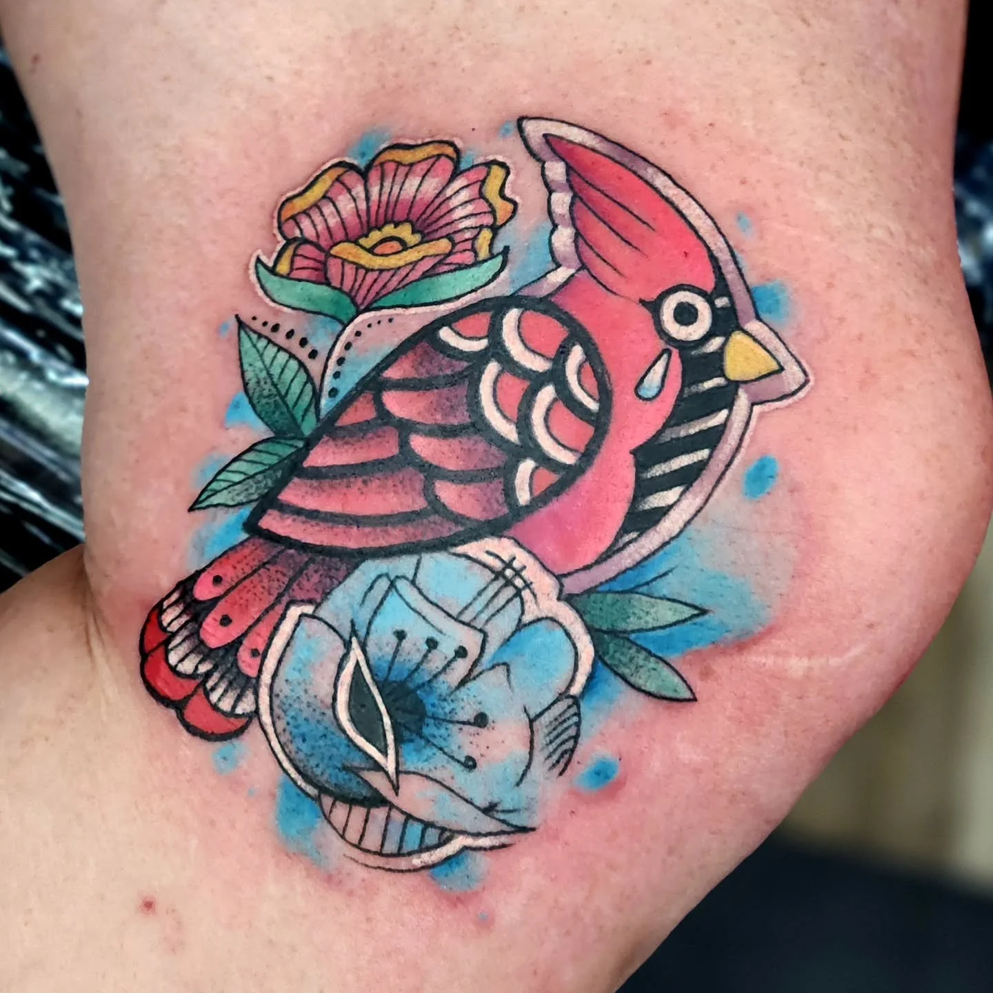 Love doing my original pieces. #indianatattooartist #tattooartist #90sTrash #abstracttattoo #watercolortattoo