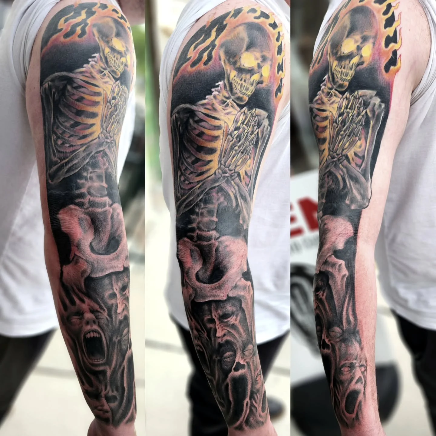 Added to this rad #skeleton sleeve. #tattoo #indianatattooartist  #blackandgraytattoo #horrortattoo