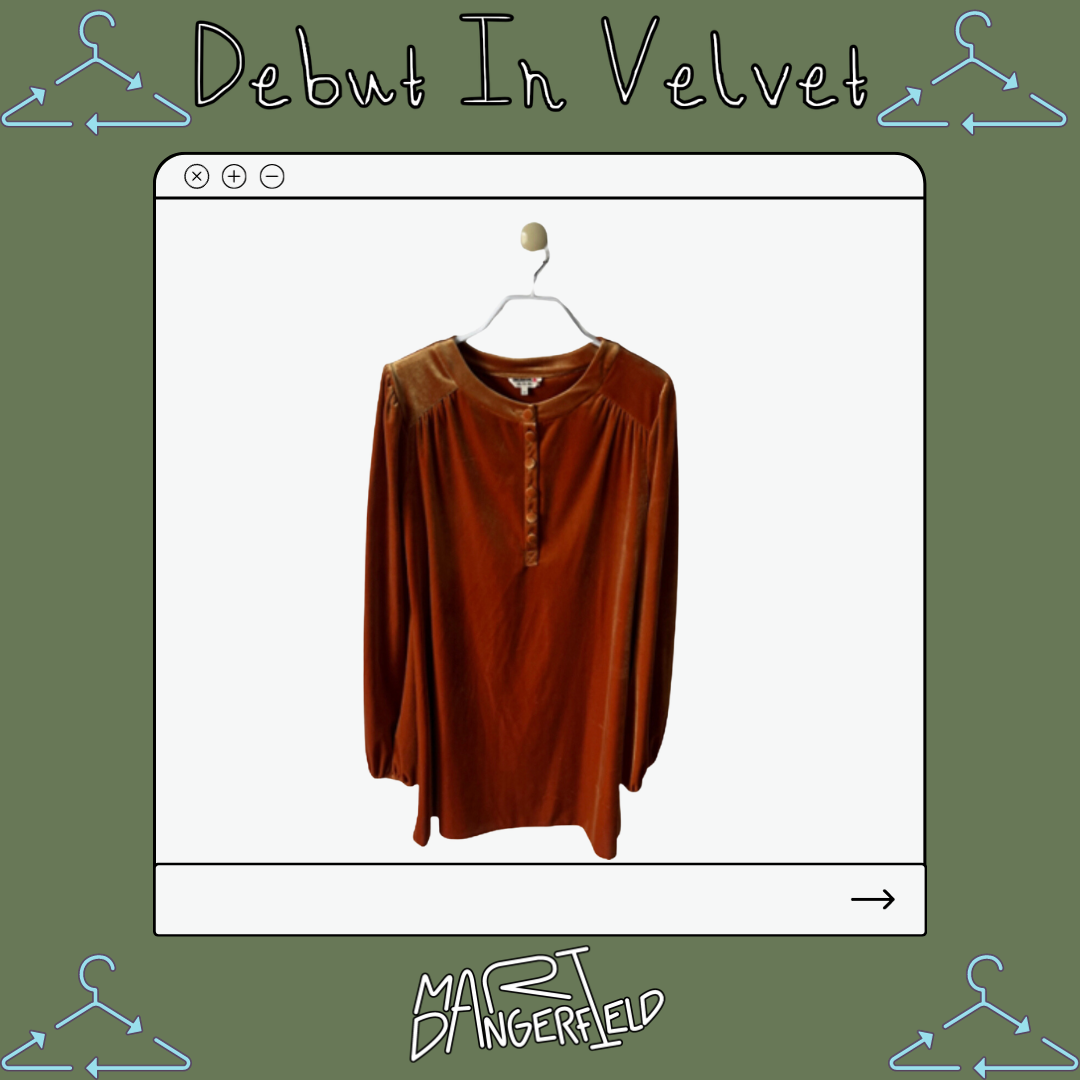 Debut In Velvet: Burnt orange velvet button mini dress